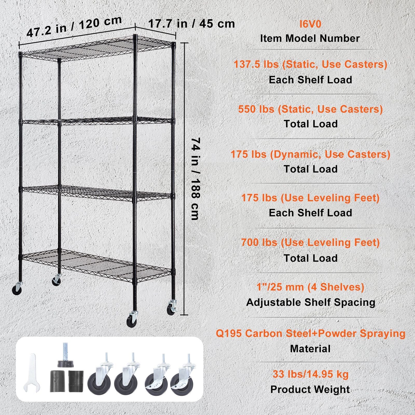 practical 4-Tier Storage Shelving Unit with Wheels