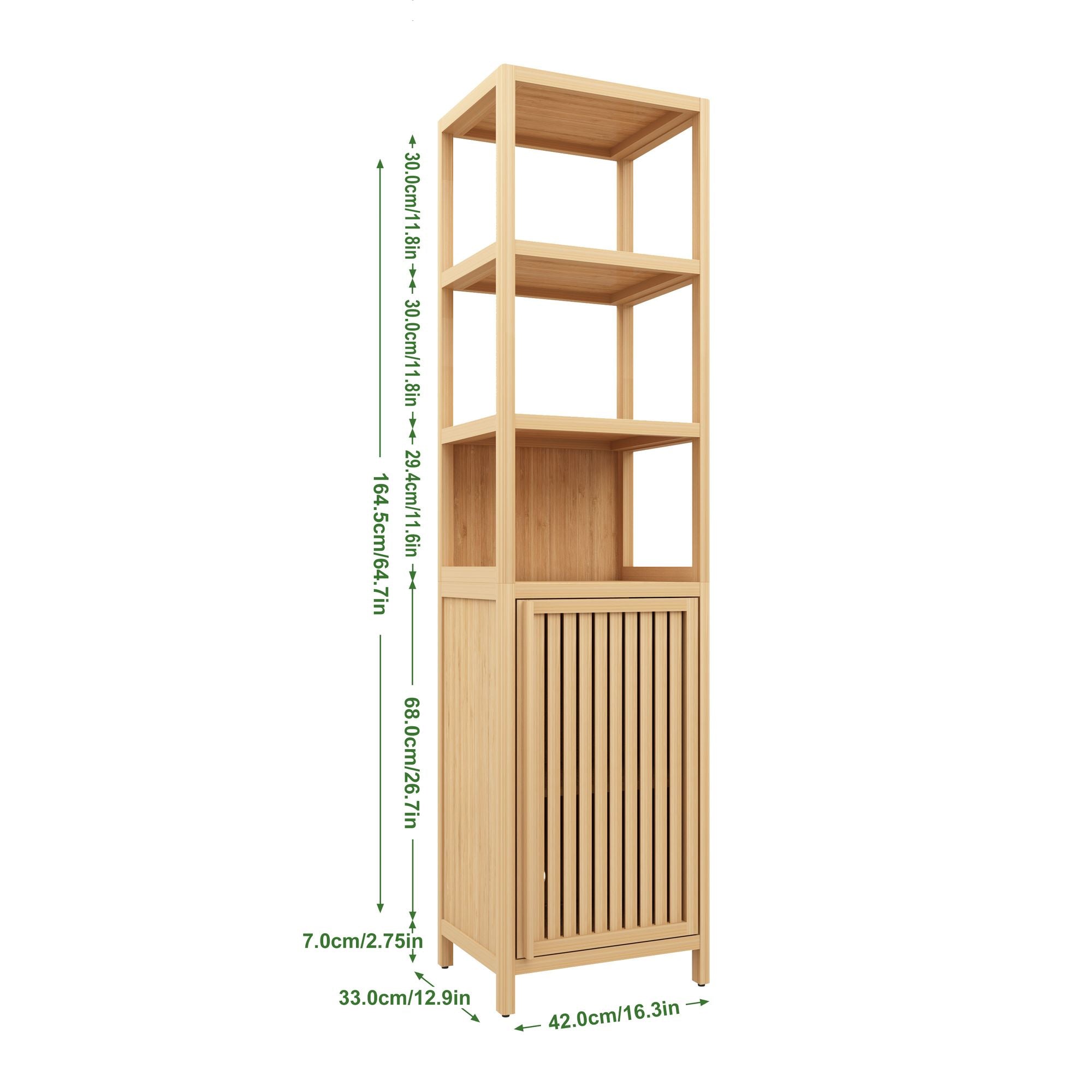 Compact Freestanding Tall Slim Cabinet with Shutter Door and 3 Shelves