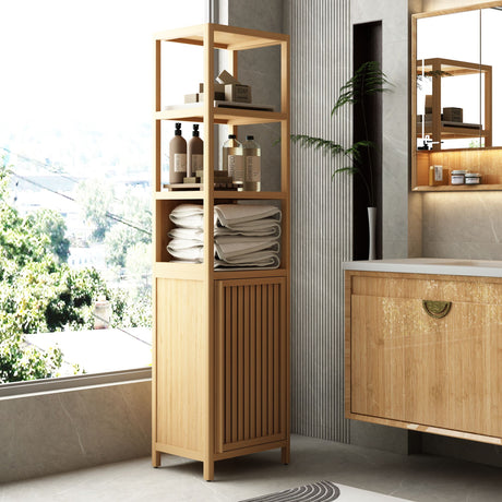 Compact Freestanding Tall Slim Cabinet with Shutter Door and 3 Shelves