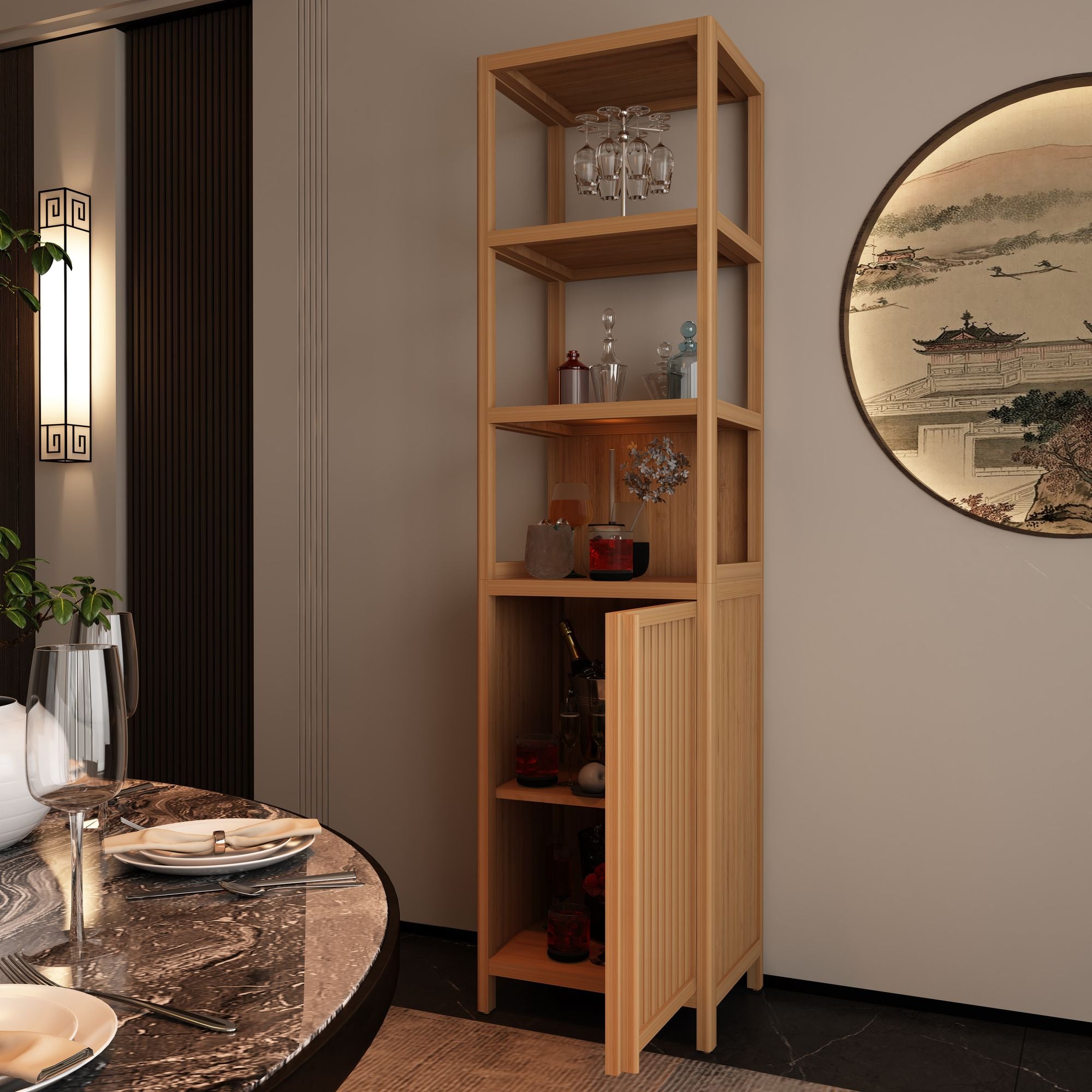 Compact Freestanding Tall Slim Cabinet with Shutter Door and 3 Shelves