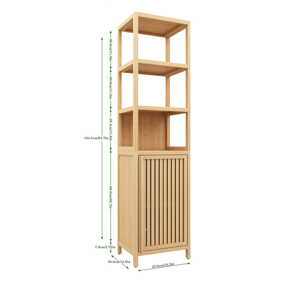 Compact Freestanding Tall Slim Cabinet with Shutter Door and 3 Shelves