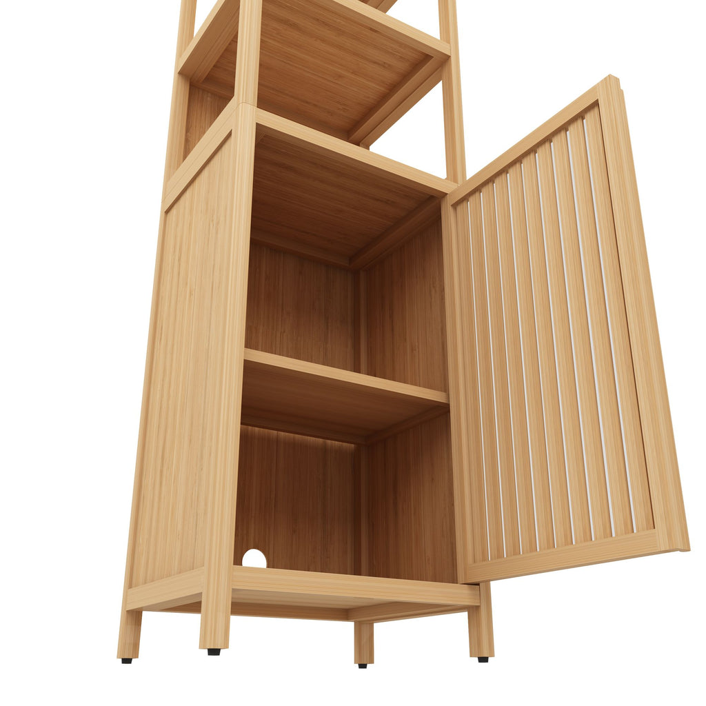 Compact Freestanding Tall Slim Cabinet with Shutter Door and 3 Shelves