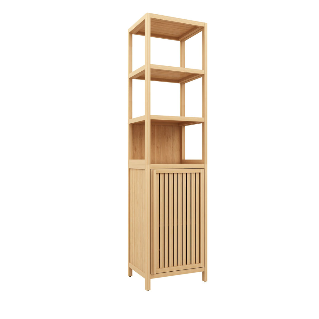 Compact Freestanding Tall Slim Cabinet with Shutter Door and 3 Shelves