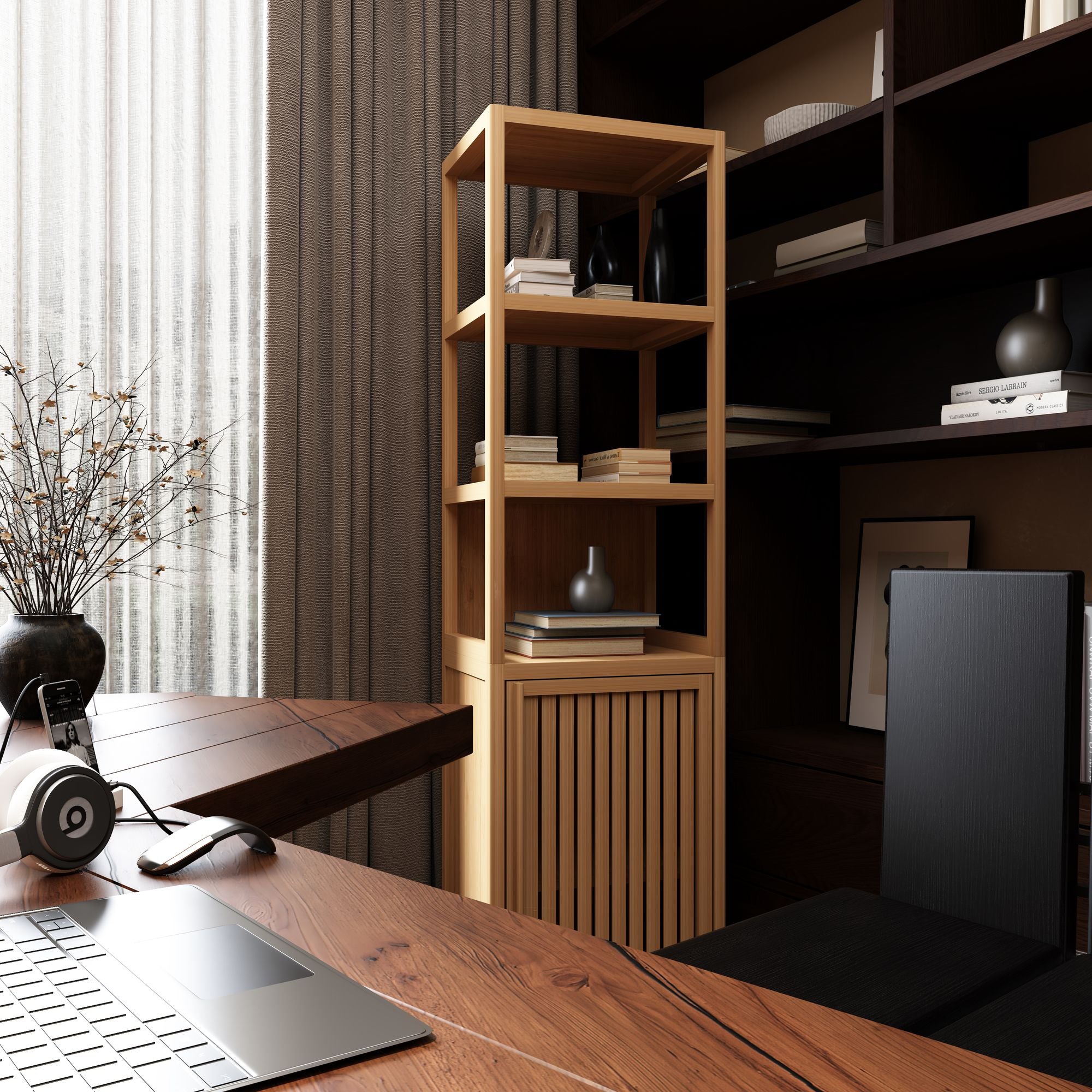 Compact Freestanding Tall Slim Cabinet with Shutter Door and 3 Shelves