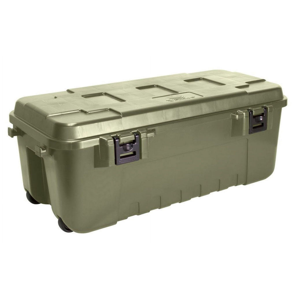 Lockable Wheeled Storage Trunk with Stacking Grooves