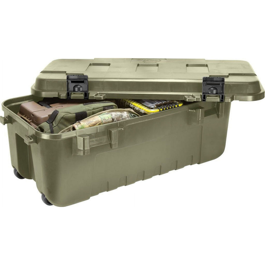 Lockable Wheeled Storage Trunk with Stacking Grooves
