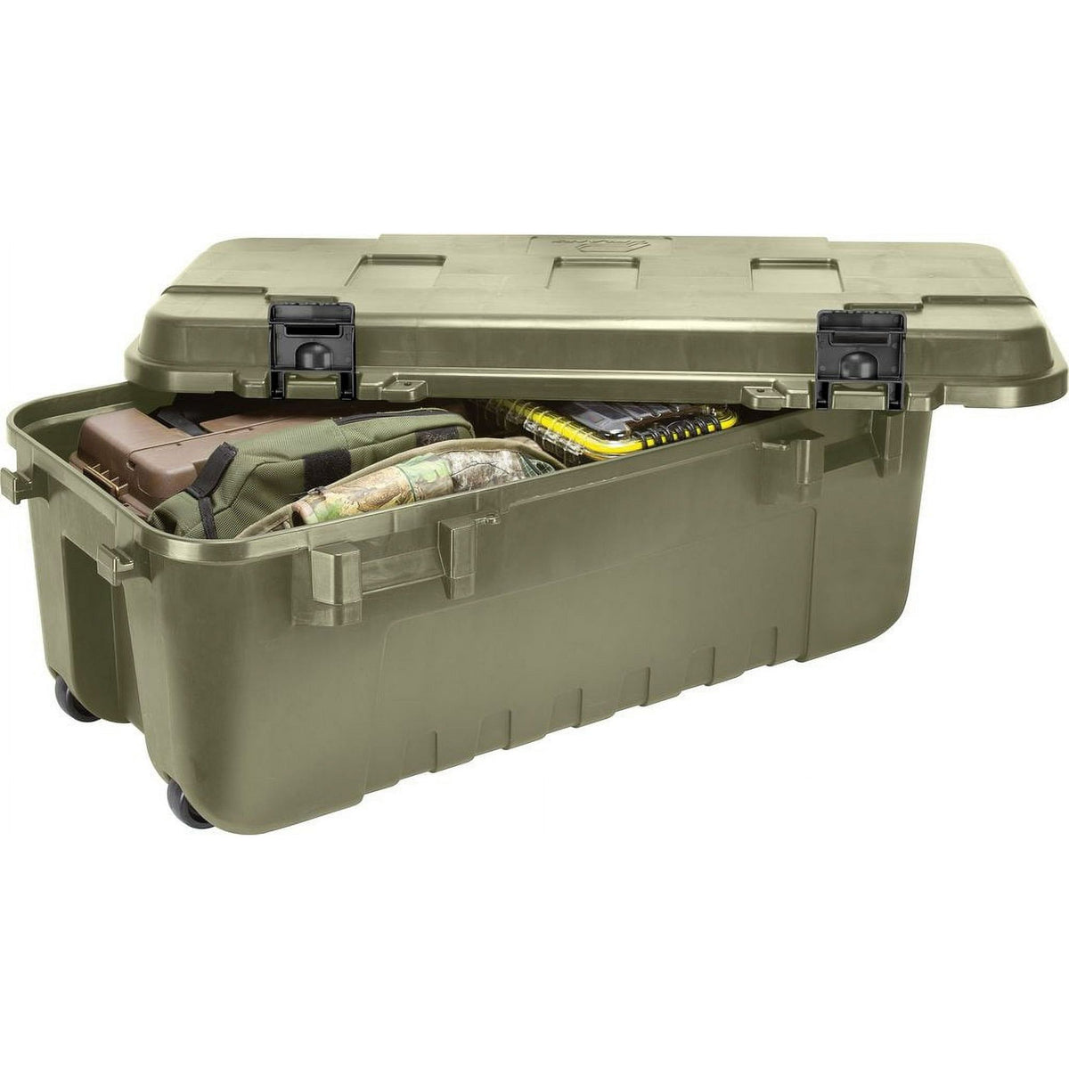 Lockable Wheeled Storage Trunk with Stacking Grooves
