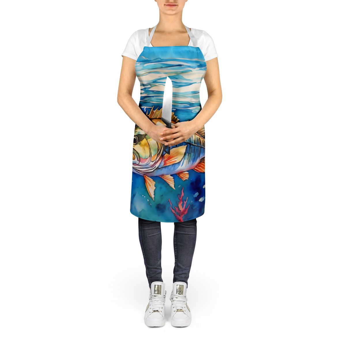 Striped Bass Art Apron for Kitchen and Garden Tasks
