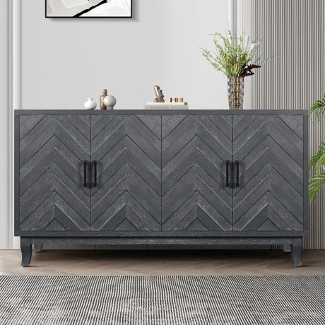 Vintage Style Buffet Cabinet with Striped Door Design