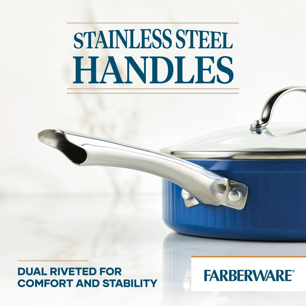3 Quart Nonstick Saute Pan with Tempered Glass Lid, Blue