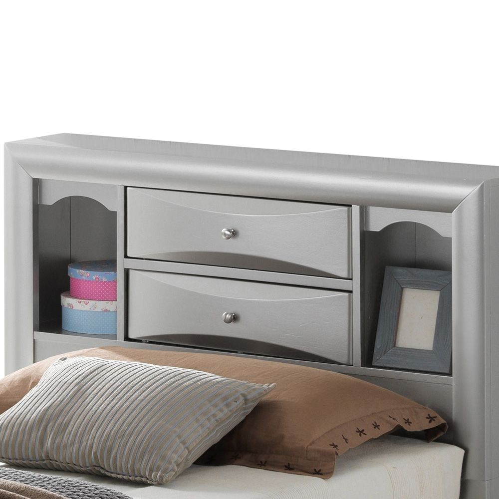 Stylish Twin Storage Bed with Built-in Silver Champagne Finish