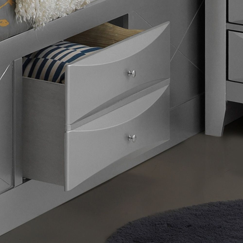 Stylish Twin Storage Bed with Built-in Silver Champagne Finish