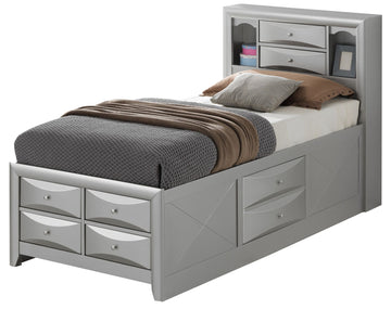 Stylish Twin Storage Bed with Built-in Silver Champagne Finish