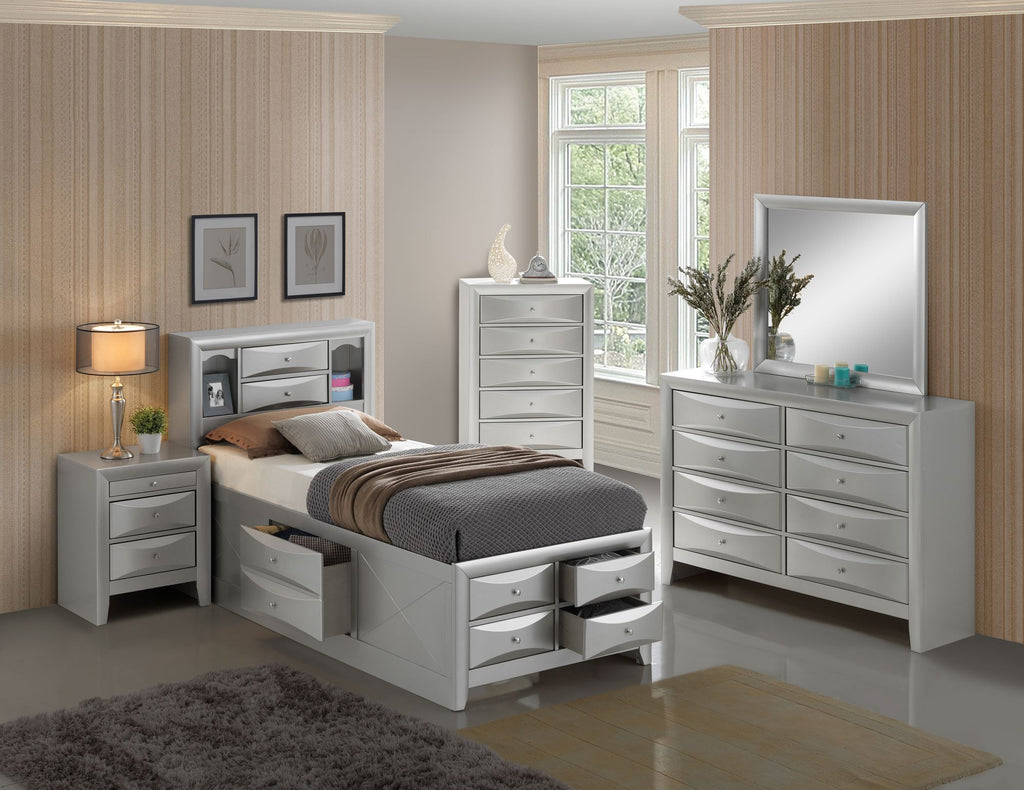 Stylish Twin Storage Bed with Built-in Silver Champagne Finish
