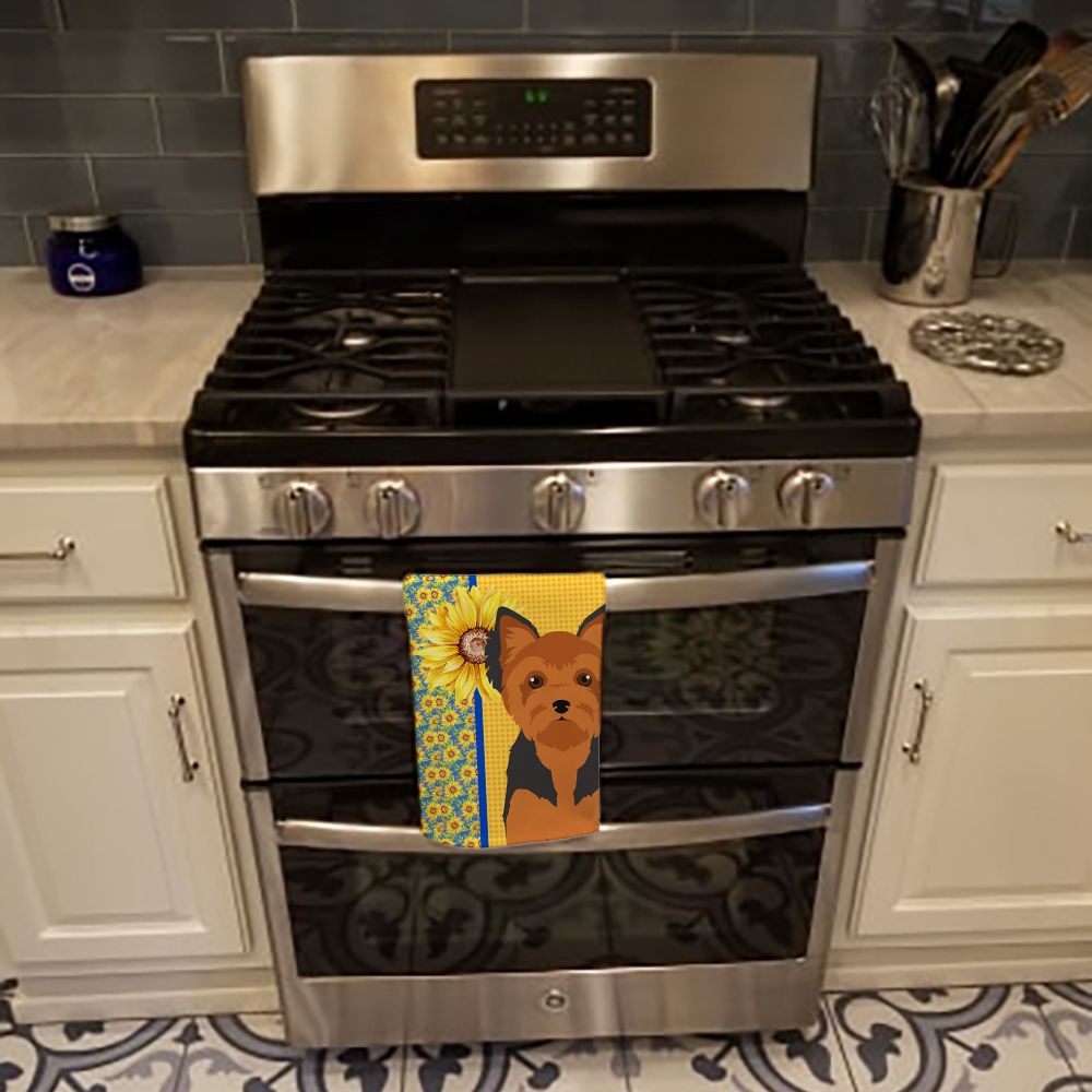 Summer Sunflowers Yorkshire Terrier Kitchen Towel