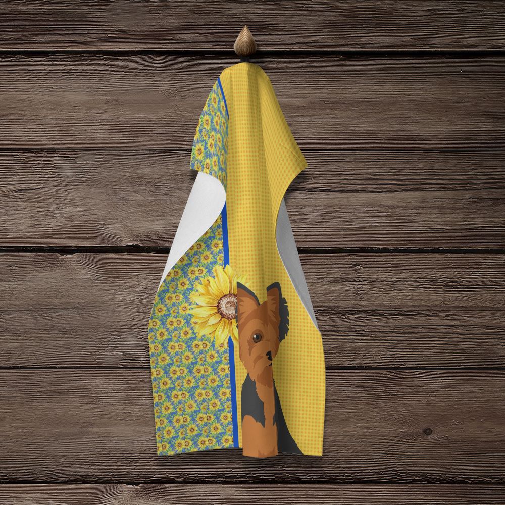 Summer Sunflowers Yorkshire Terrier Kitchen Towel