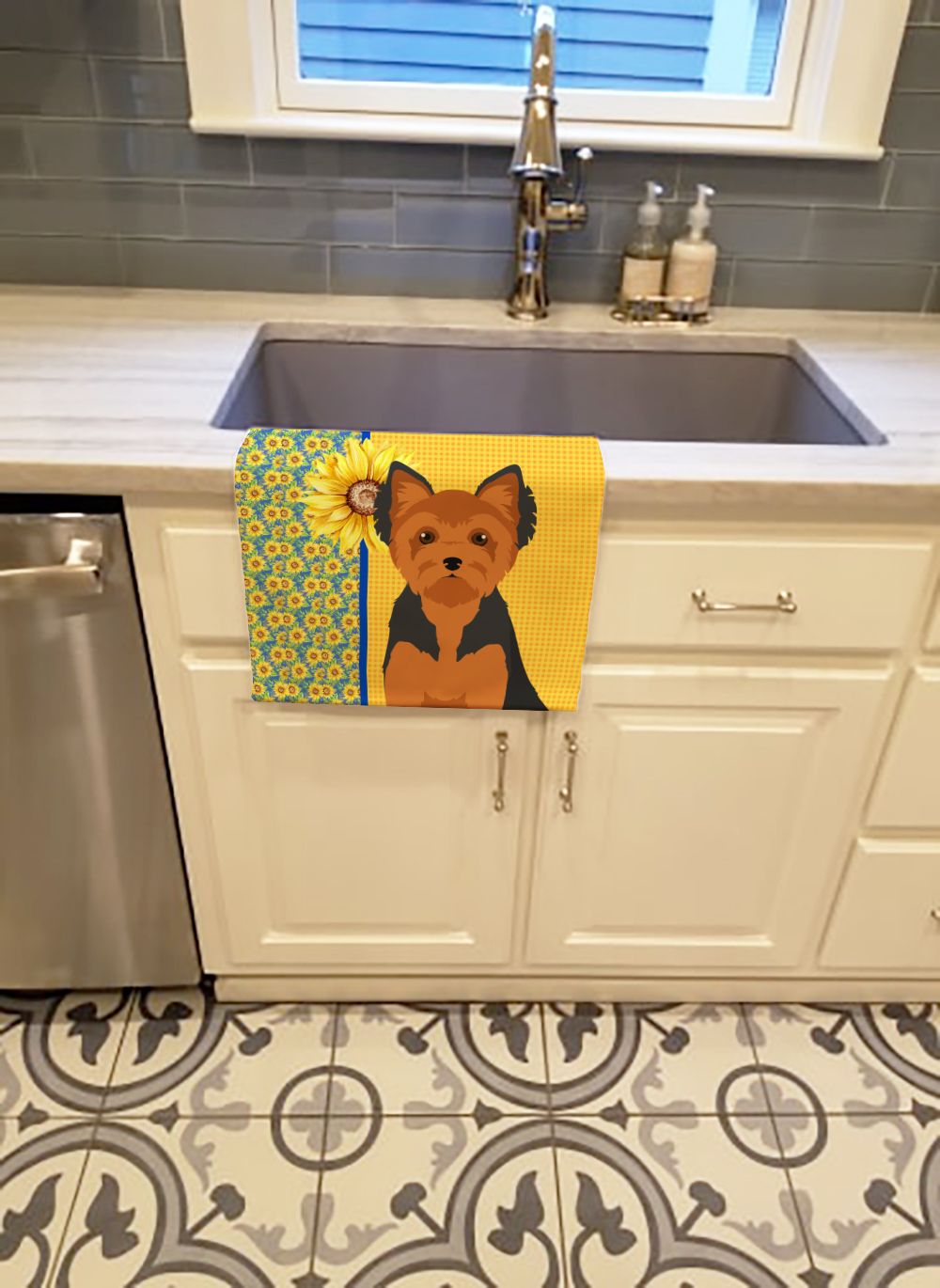 Summer Sunflowers Yorkshire Terrier Kitchen Towel
