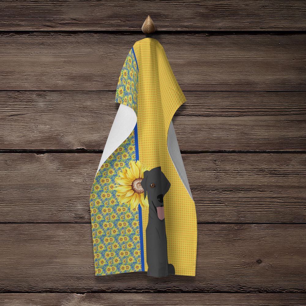 Summer Sunflowers Black Labrador Kitchen Towel