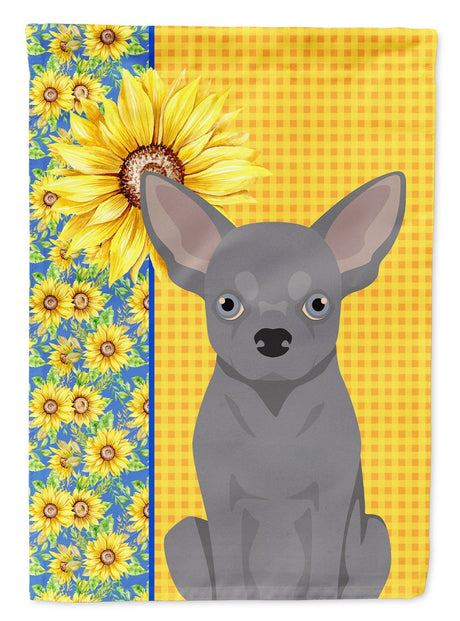 Summer Sunflowers Blue Chihuahua House Flag - Double-Sided Polyester Decorative Banner
