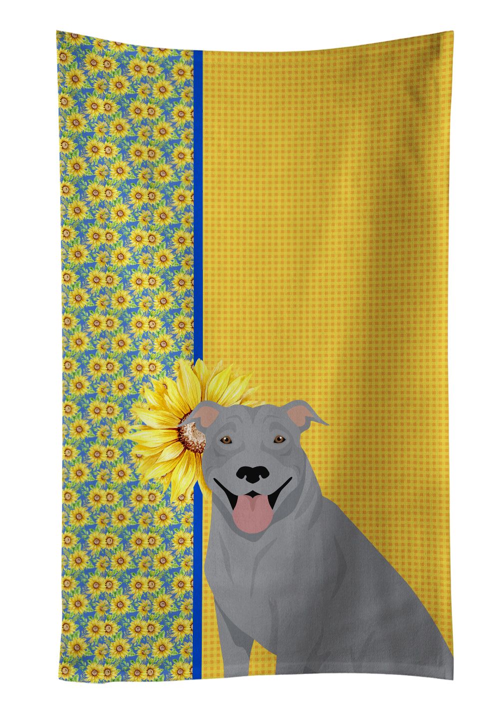 Summer Sunflowers Blue Pit Bull Terrier Kitchen Towel