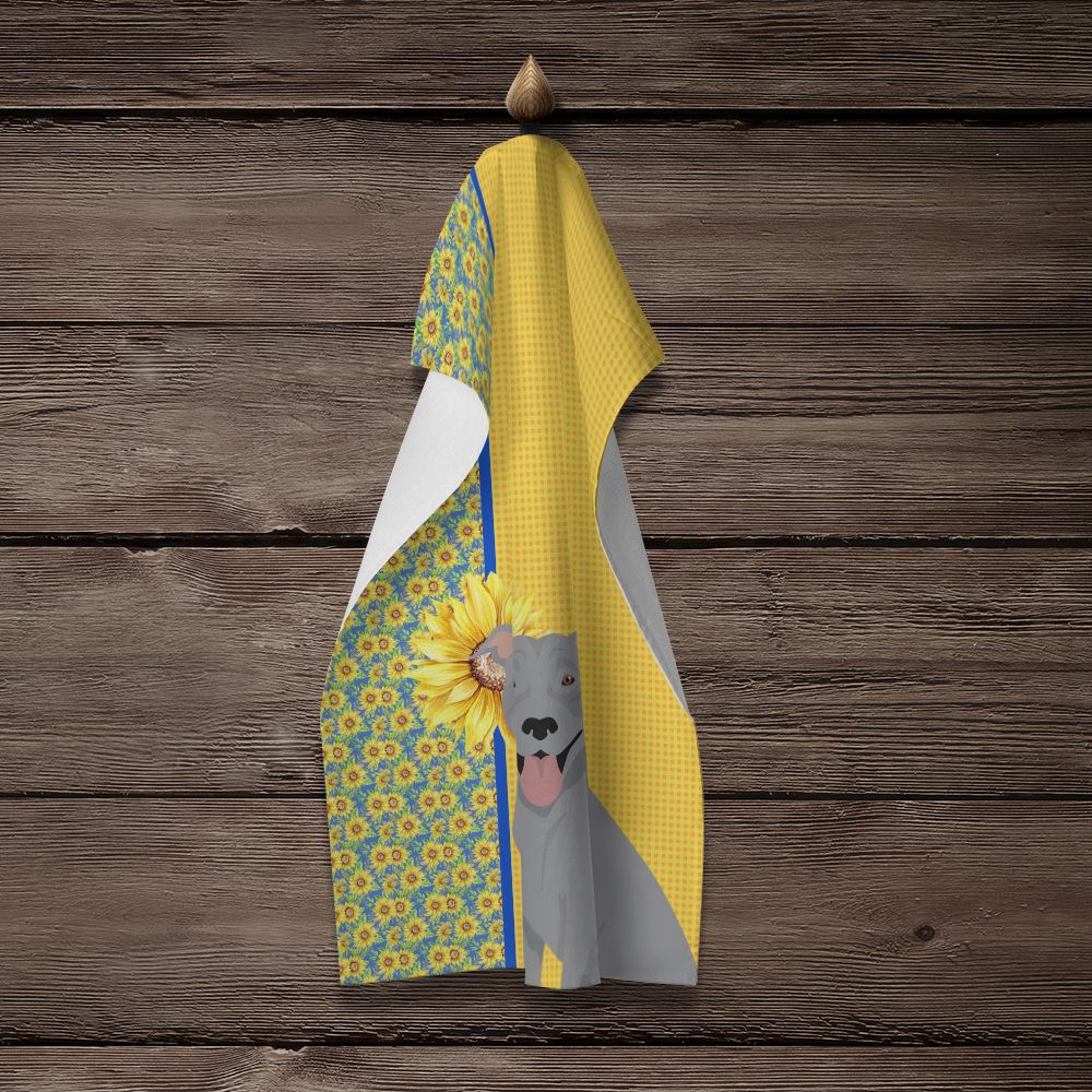 Summer Sunflowers Blue Pit Bull Terrier Kitchen Towel