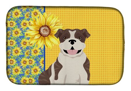 English Bulldog Summer Sunflowers Dish Drying Mat