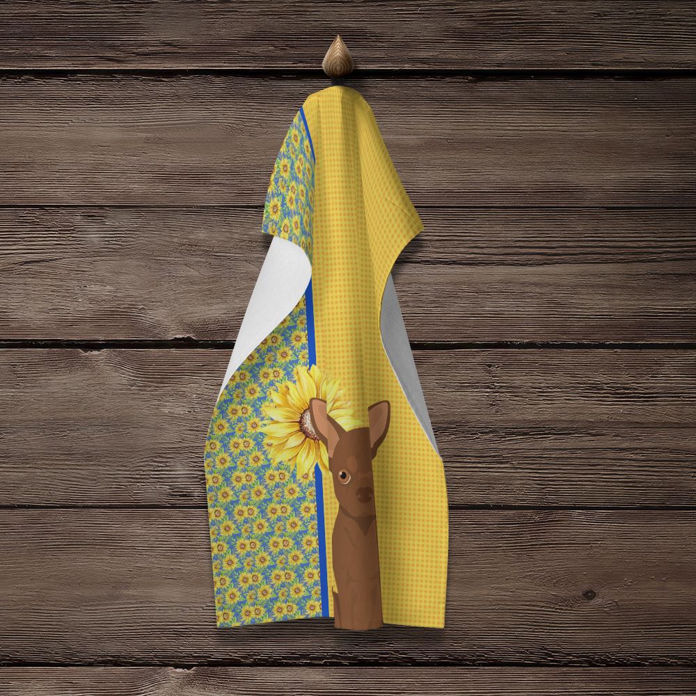 Summer Sunflowers Chocolate Chihuahua Kitchen Towel