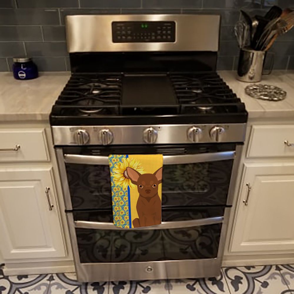 Summer Sunflowers Chocolate Chihuahua Kitchen Towel
