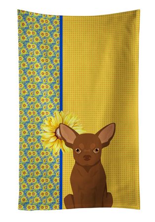 Summer Sunflowers Chocolate Chihuahua Kitchen Towel