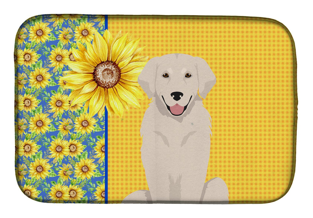 Golden Retriever Summer Sunflowers Dish Mat