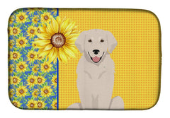 Golden Retriever Summer Sunflowers Dish Mat