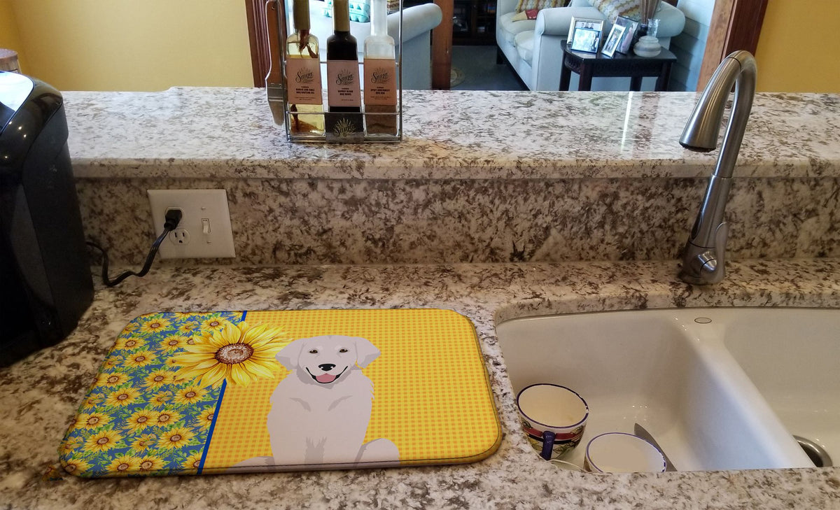 Golden Retriever Summer Sunflowers Dish Mat
