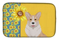 Summer Sunflowers Fawn Cardigan Corgi Dish Mat