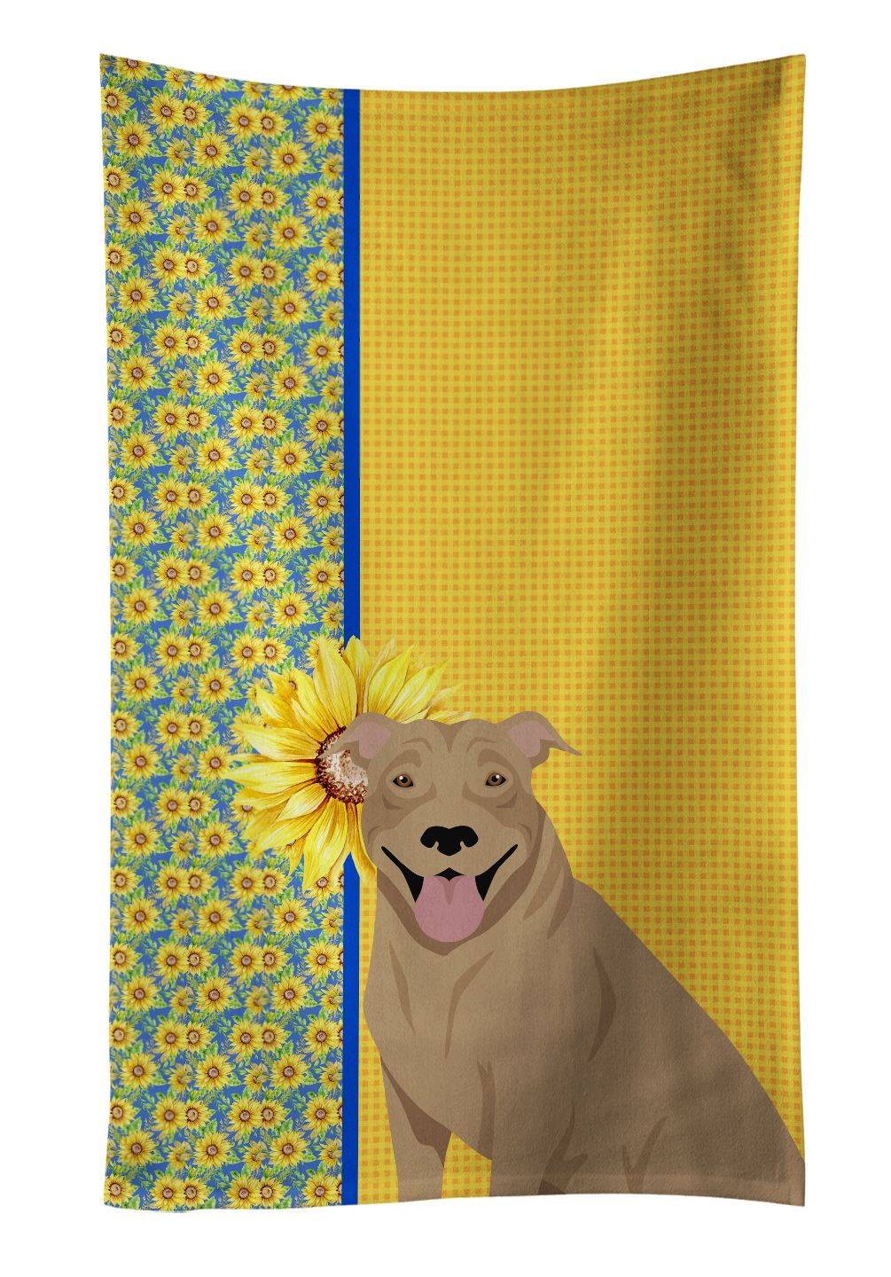 Summer Sunflowers Fawn Pit Bull Terrier Kitchen Towel