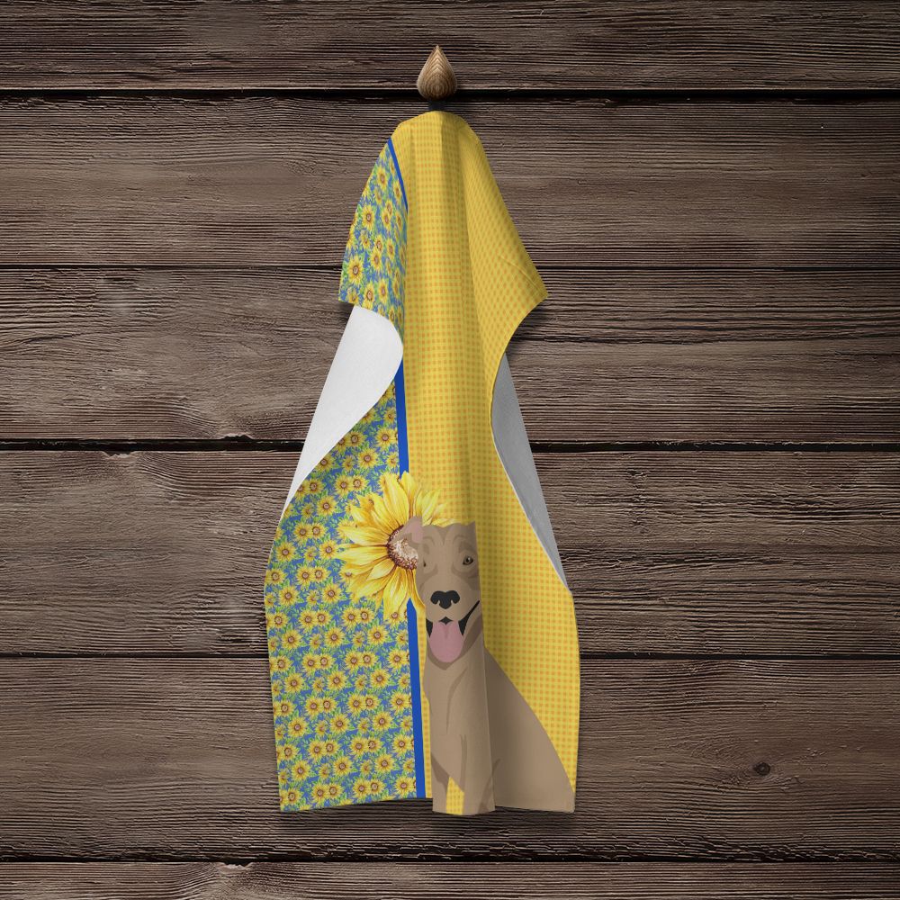 Summer Sunflowers Fawn Pit Bull Terrier Kitchen Towel