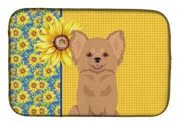 Longhaired Gold Chihuahua Sunflower Dish-Drying Mat
