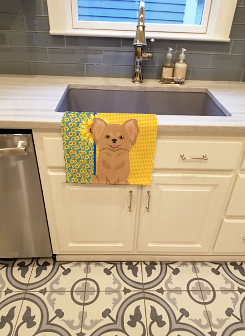 Summer Sunflowers Chihuahua Kitchen Towel