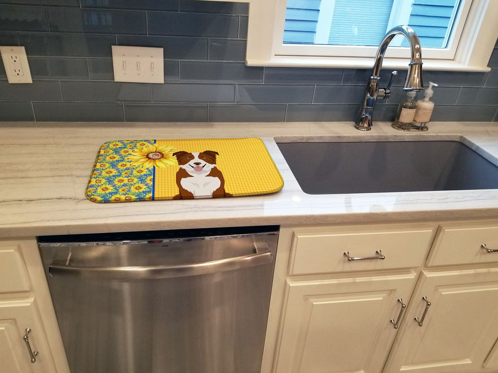 Summer Sunflowers Border Collie Dish Drying Mat