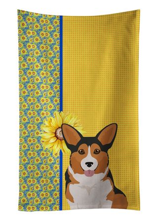 Summer Sunflowers Sable Pembroke Corgi Kitchen Towel