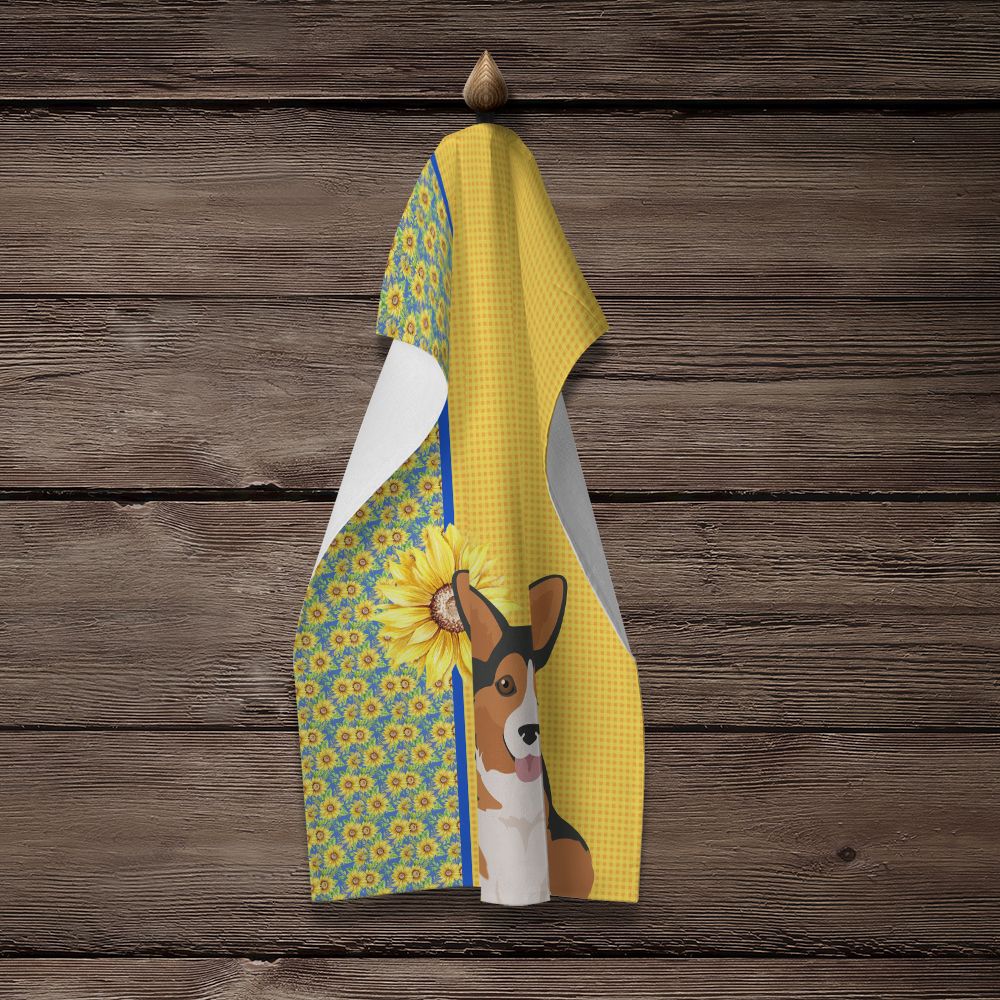 Summer Sunflowers Sable Pembroke Corgi Kitchen Towel
