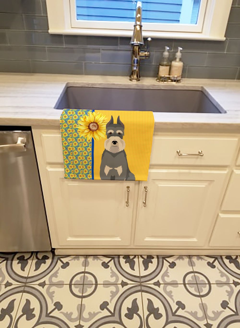Summer Sunflowers Schnauzer Kitchen Towel