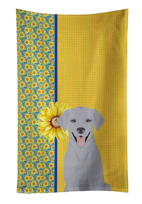 Silver Labrador Summer Sunflowers Kitchen Towel