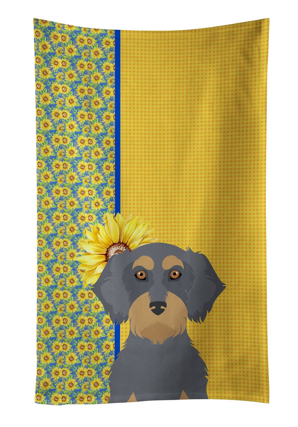 Summer Sunflowers Wirehair Dachshund Kitchen Towel