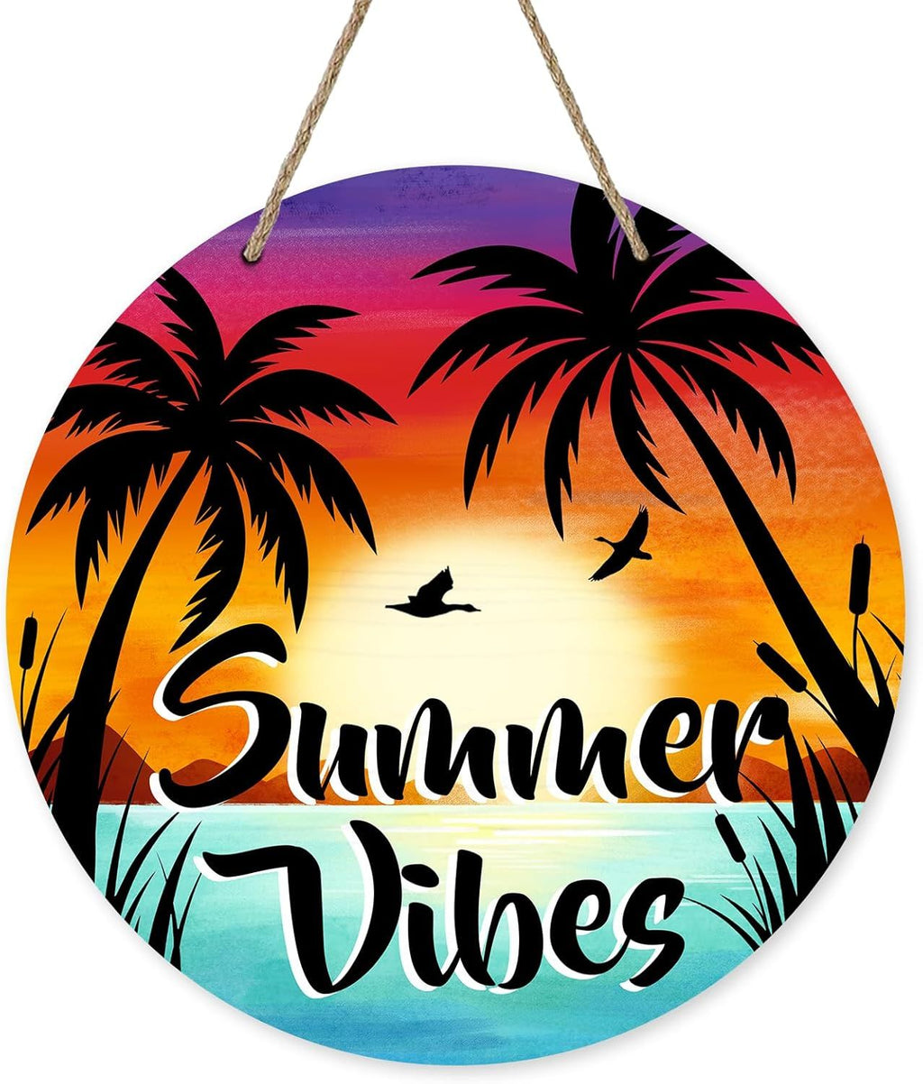 Summer Vibes Palm Tree Sunset Door Sign