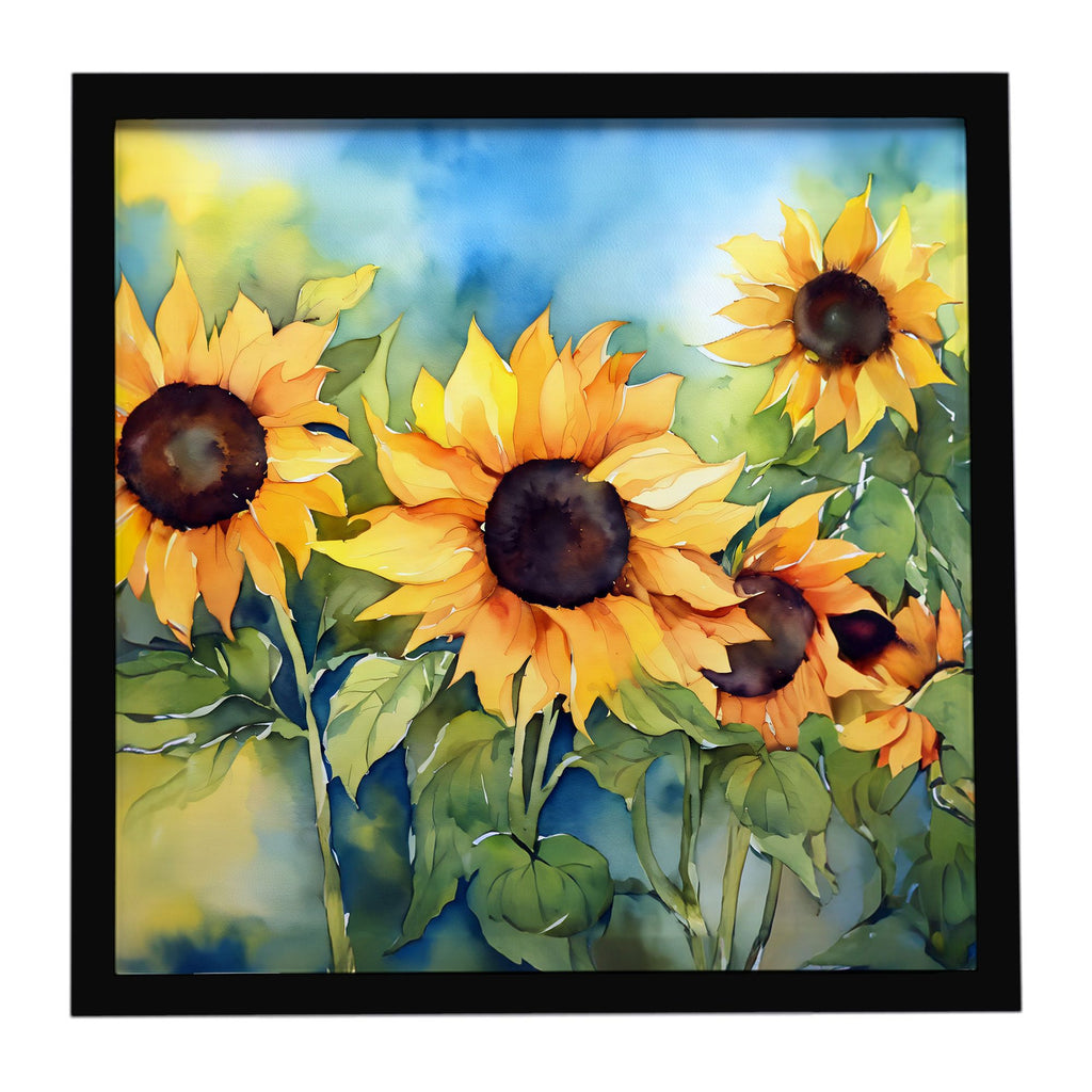 Watercolor Sunflowers Framed Metal Wall Art