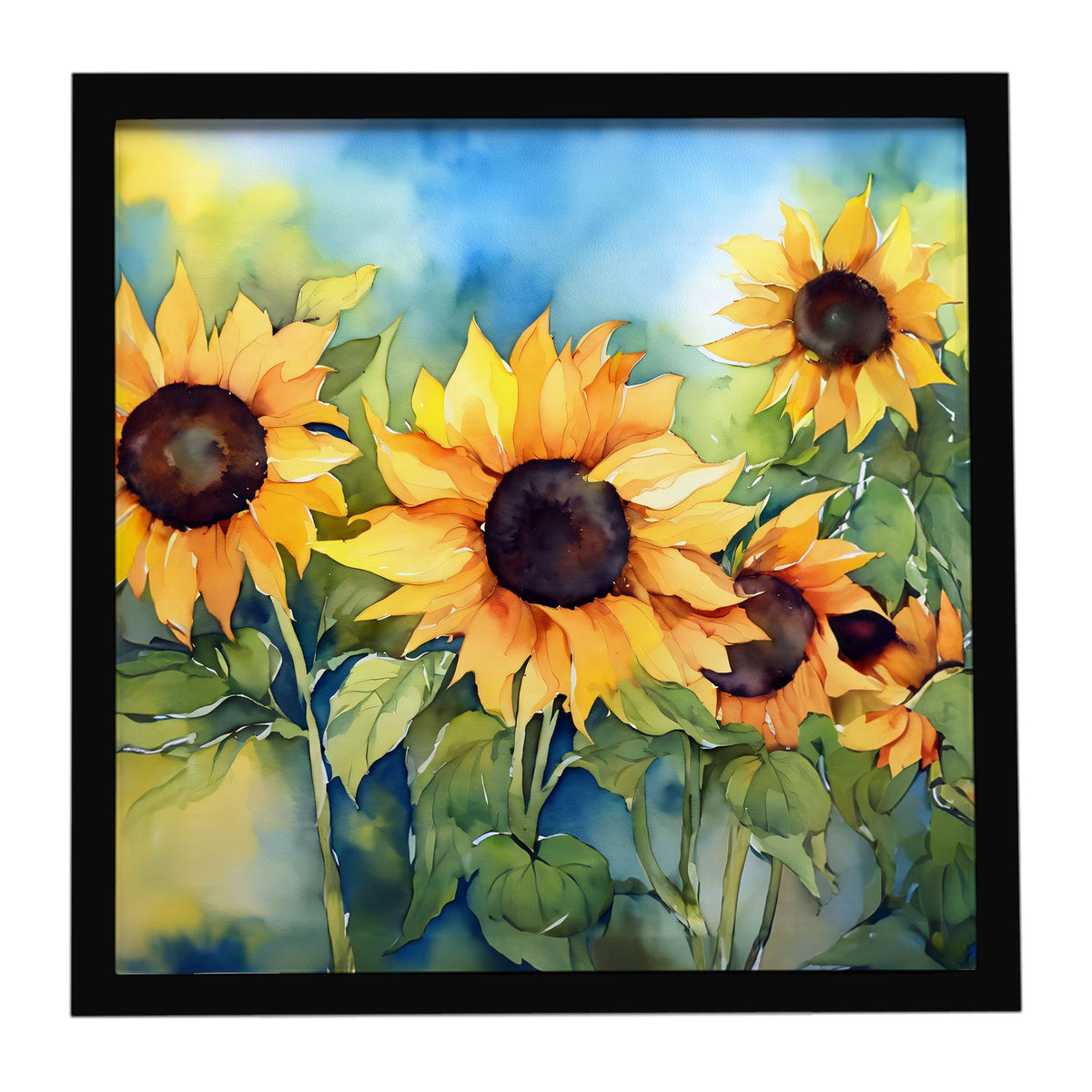 Watercolor Sunflowers Framed Metal Wall Art