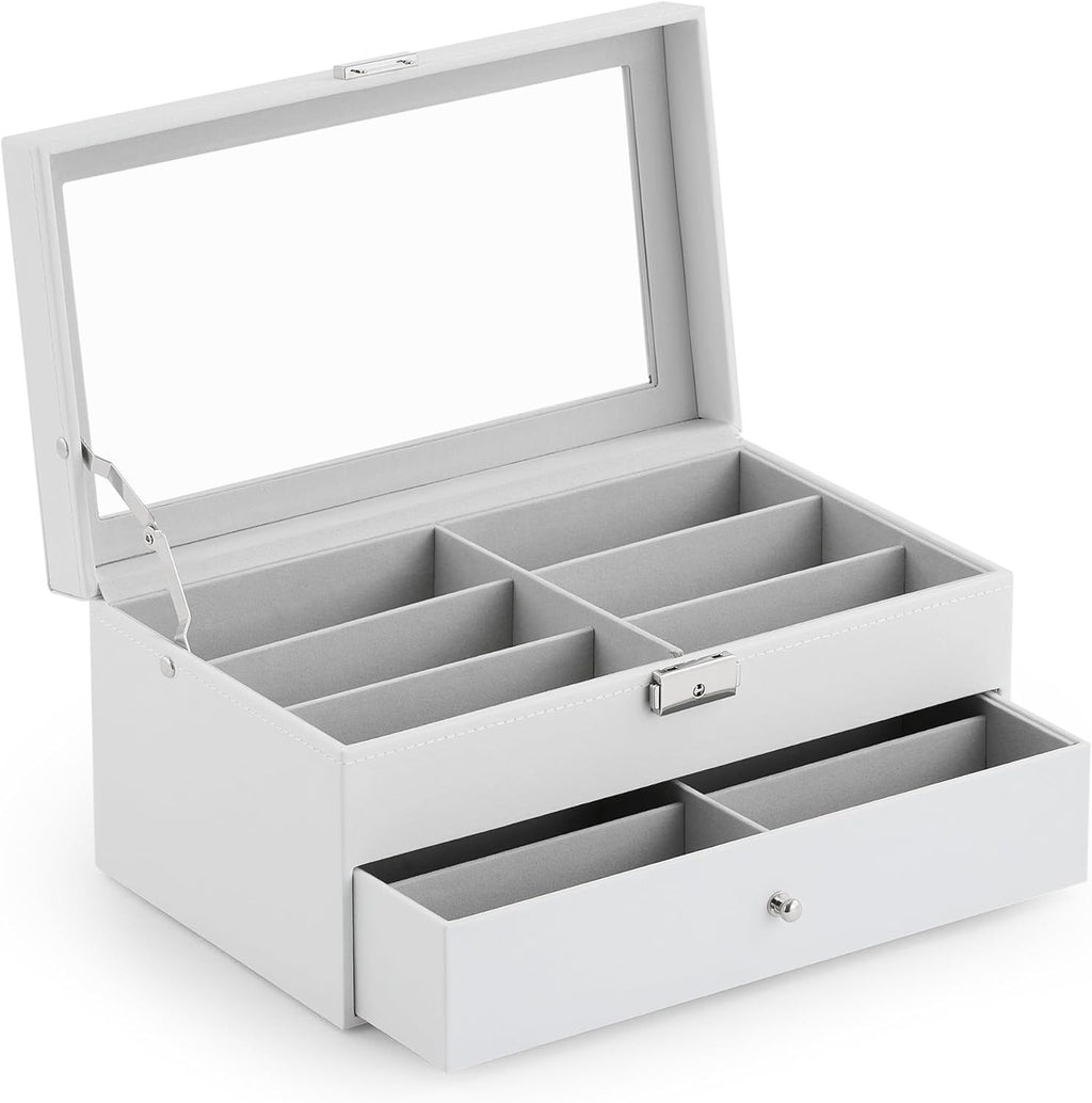 Lockable Sunglasses Organizer and Eyeglasses Display Case with Drawer