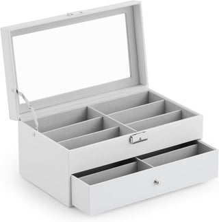 Lockable Sunglasses Organizer and Eyeglasses Display Case with Drawer