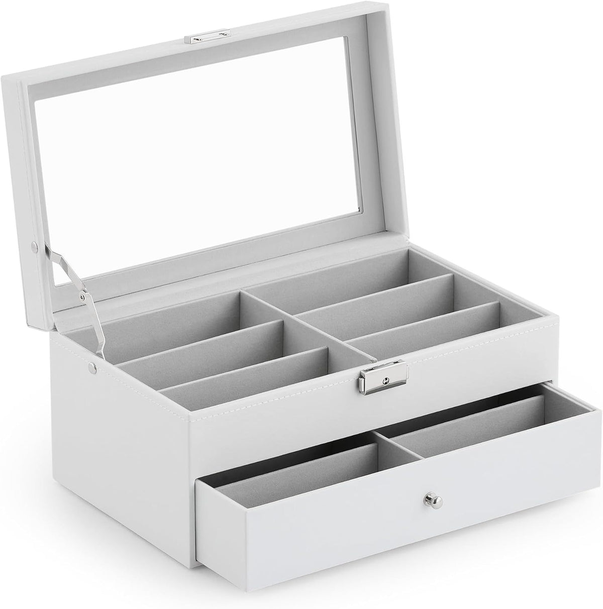 Lockable Sunglasses Organizer and Eyeglasses Display Case with Drawer