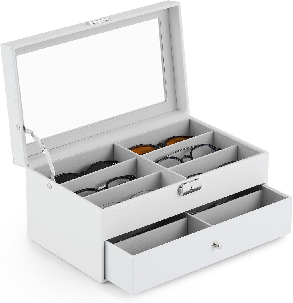 Lockable Sunglasses Organizer and Eyeglasses Display Case with Drawer